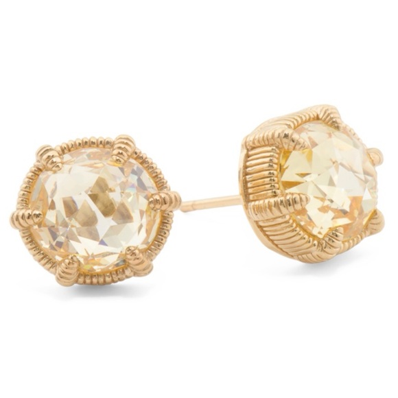 NWT Judith Ripka 14K Gold Clad Canary Crystal Eclipse Stud Earrings - Picture 8 of 11